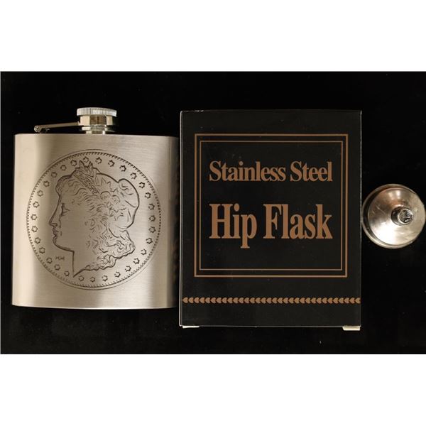 6 OZ. STAINLESS STEEL HIP FLASK WITH MORGAN $