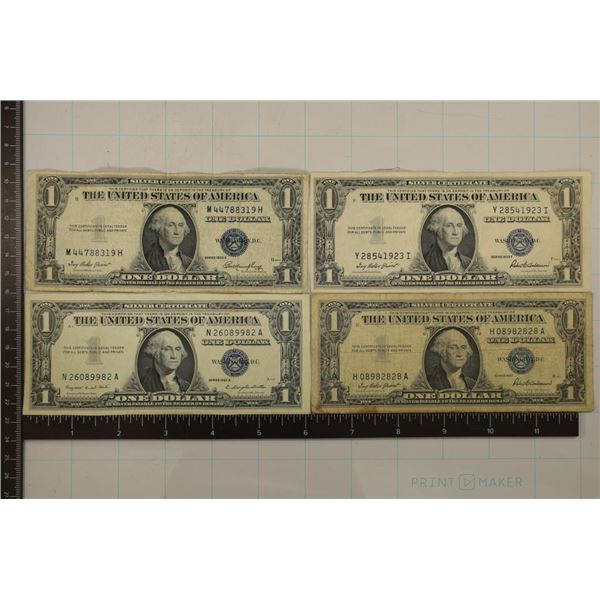 4 $1 SILVER CERTIFICATES: 1935E, 35-F, 1957 & 57-A
