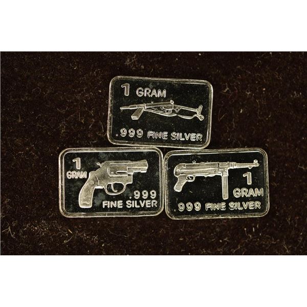 3-1 GRAM .999 SILVER PF INGOTS ALL WEAPON THEMED