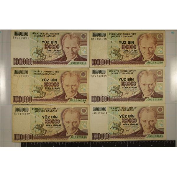 6-1970 TURKEY 100000 LIRASI BILLS