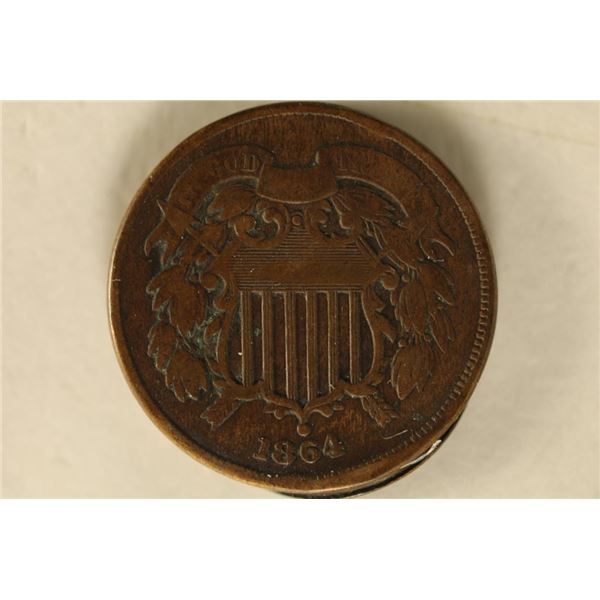 1864 US TWO CENT PIECE RIM BUMPS & DAMAGED