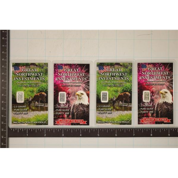 4-2.5 GRAIN (NOT GRAM) SILVER INGOTS IN LAMINTED