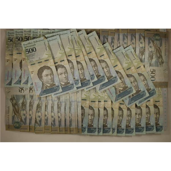 50-2016 & 2017S BOLIVIA 500 BOLIVARE BILLS AVERAGE