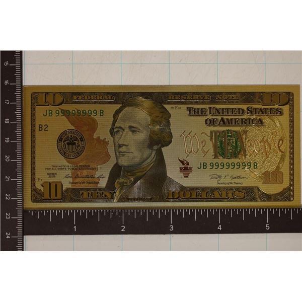 2009 $10 .999 GOLD FOIL US FANTASY BILL  CRISP UNC