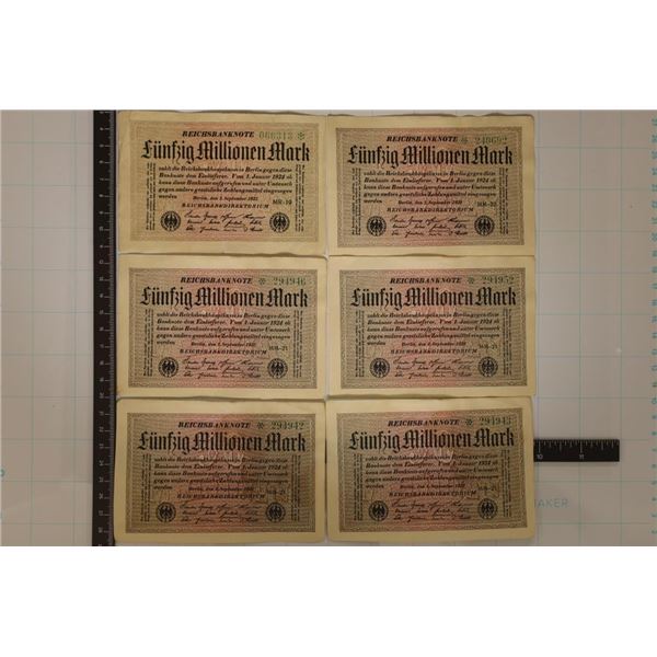 6-1923 GERMAN 5 MILLION MARK BILLS CRISP 5-AU /UNC