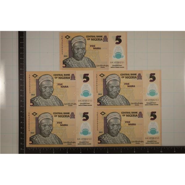 5-2022 NIGERIA 5 NAIRA CU COLORIZED POLYMER BILLS