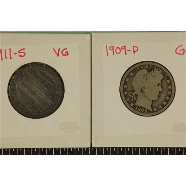 1909-D & 1911-S SCRATCHED SILVER BARBER QUARTERS