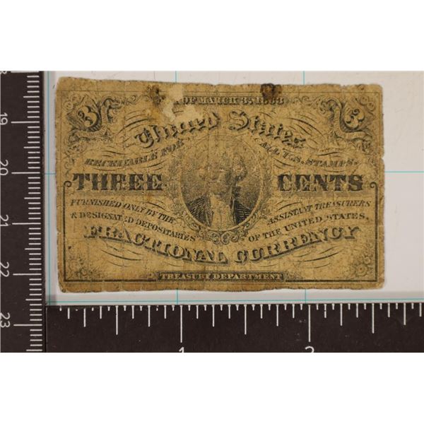 1863 THREE CENT US FRACTIONAL CURRENCY