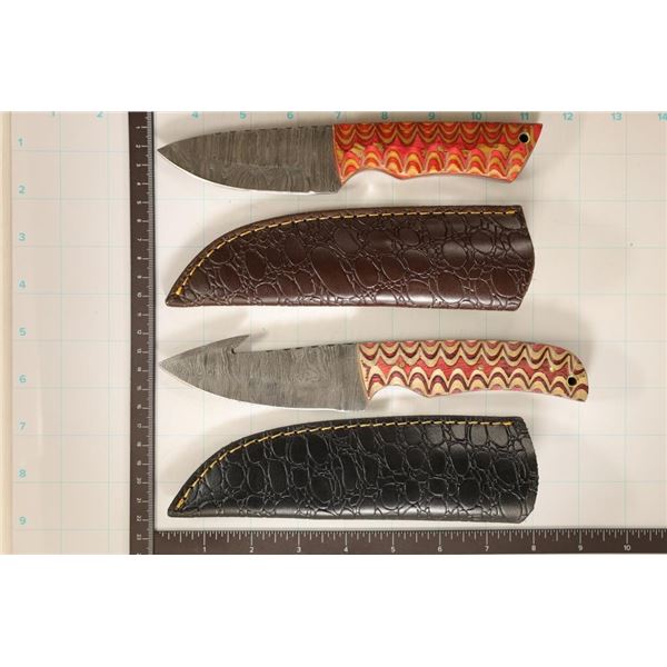 2 DAMASCUS STEEL FIXED BLADE KNIVES: 8" & 9" GUT