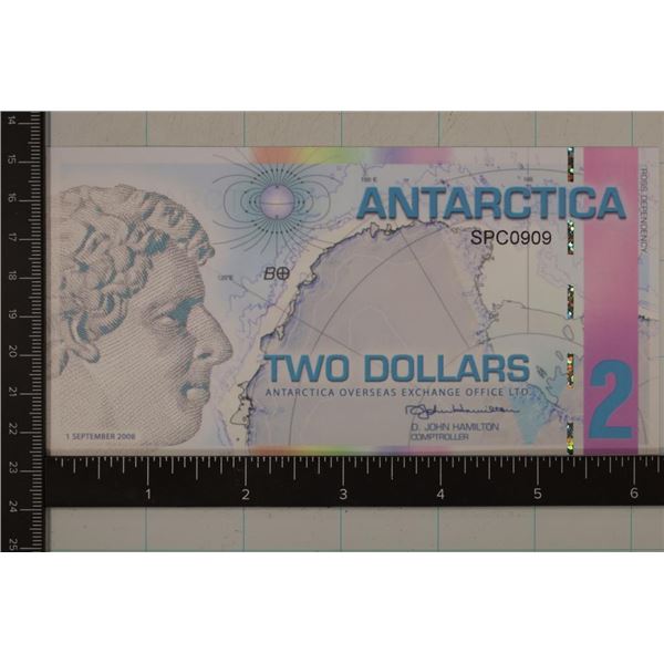 2008 ANTARCTICA POLYMER 2 DOLLAR BILL CRISP UNC
