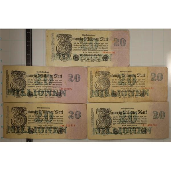 5-1923 GERMAN 20 MILLION MARK BILLS