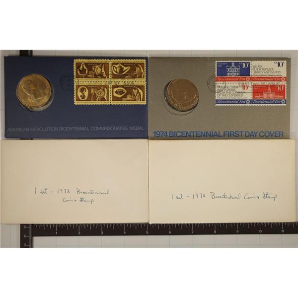 2 US BICENTENNIAL FDC'S WITH MEDALS: 1972 & 1974