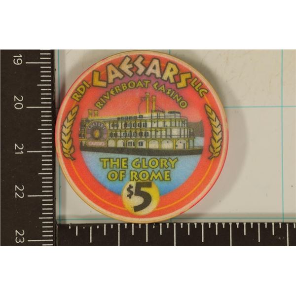 $5 CAESARS CASINO CHIP. 1995 GRAND OPENING "THE