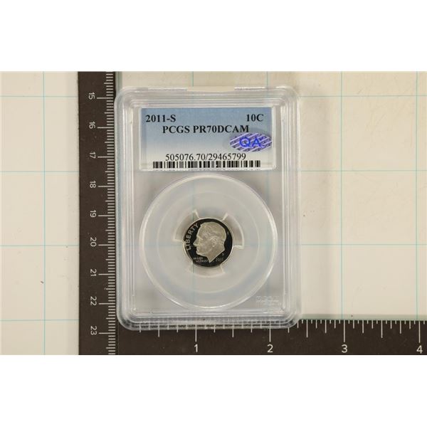 2011-S ROOSEVELT DIME PCGS PR70 DCAM QA STICKER