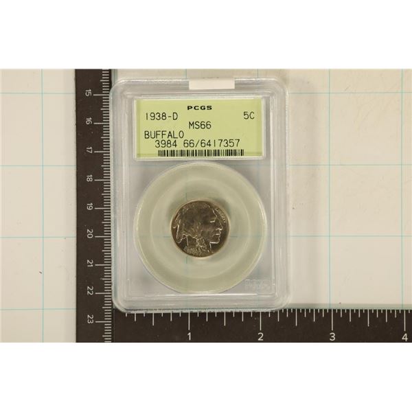 1938-D BUFFALO NICKEL PCGS MS66 OLD GREEN LABEL