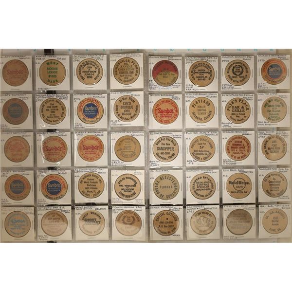 40 ASSORTED WOODEN NICKELS: PLAYLAND, POW-WOW