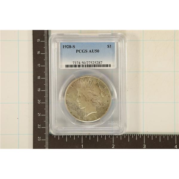 1928-S PEACE SILVER DOLLAR PCGS AU50