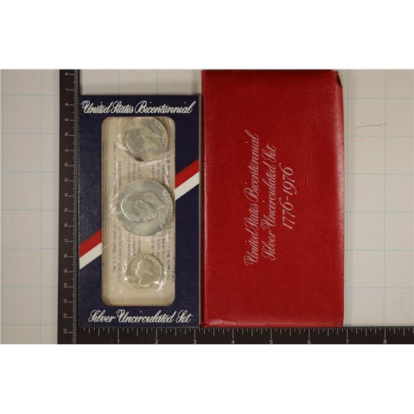 1976 SILVER 3 COIN BICENTENNIAL UNC SET IN RED