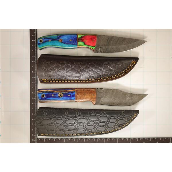 2 DAMASCUS STEEL FIXED BLADE KNIVES: 8" & 8.25"