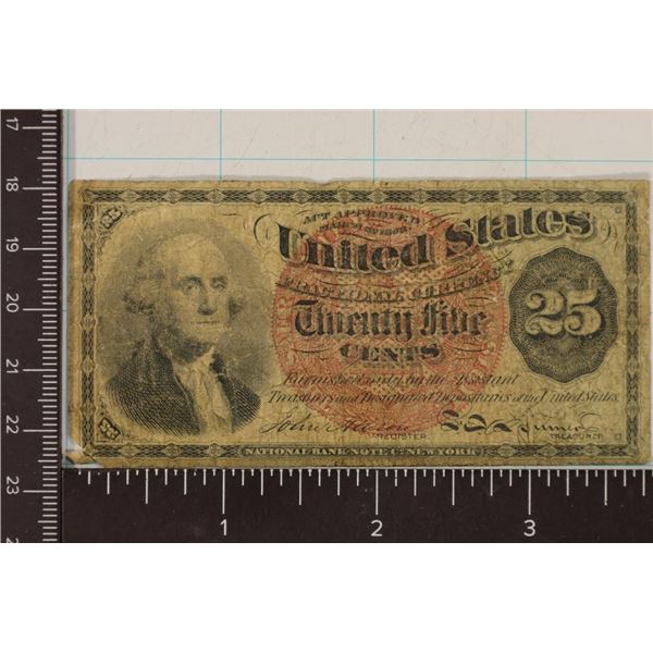1862 TWENTY FIVE CENT US FRACTIONAL CURRENCY