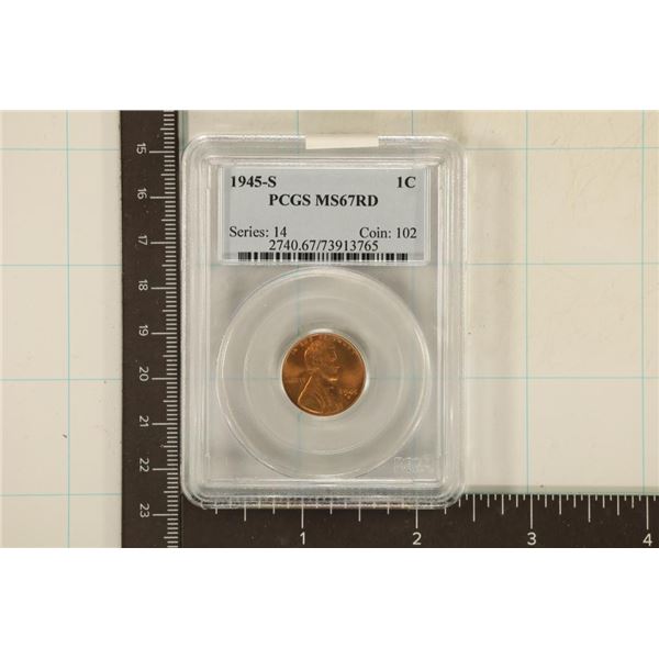 1945-S LINCOLN WHEAT CENT PCGS MS67RD
