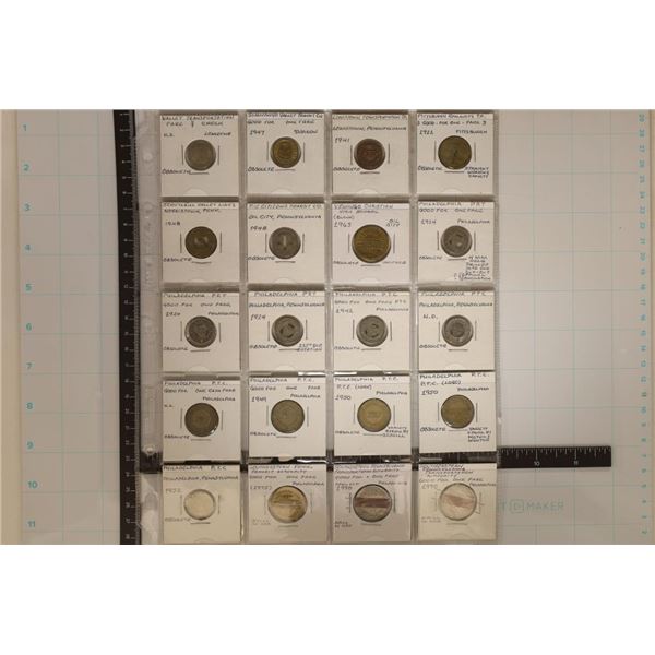 20 ASSORTED METAL TRANSPORTATION TOKENS FROM