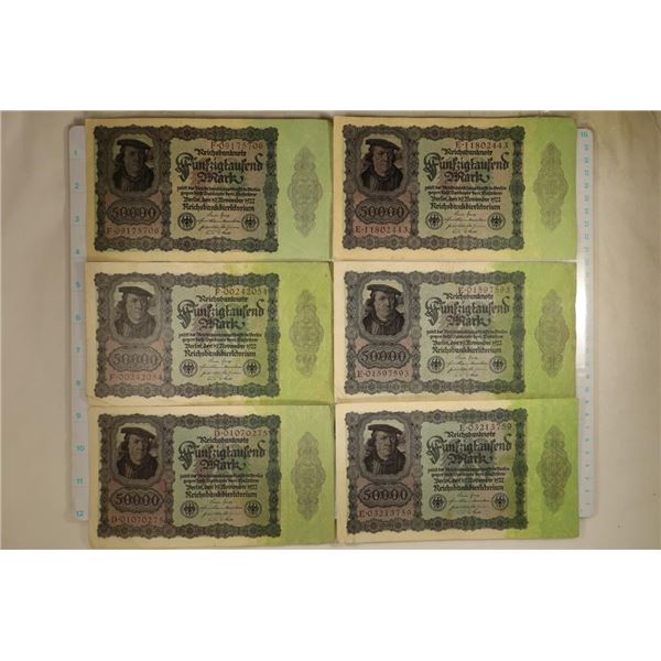 6-1922 GERMAN 50,000 MARK BILLS LARGER THAN TODAYS