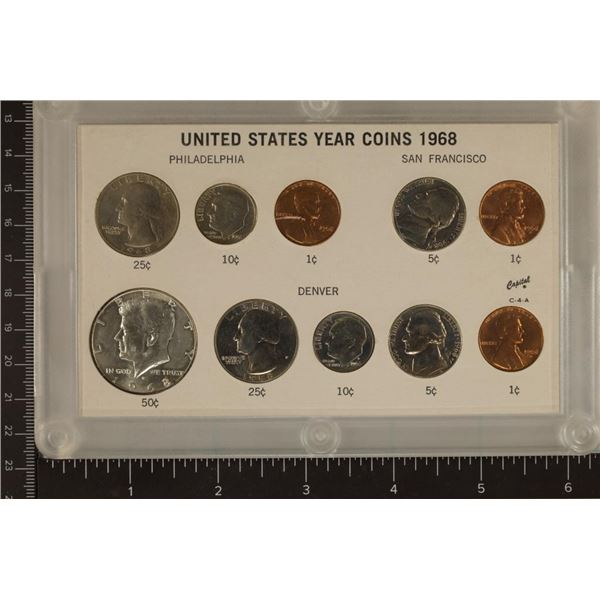 1968-P/D/S US 10 COIN UNC SET IN HARD PLASTIC CASE