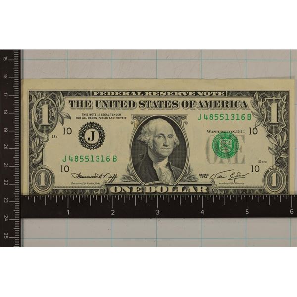 ERROR 1974 MISCUT US $1 FRN CRISP UNC