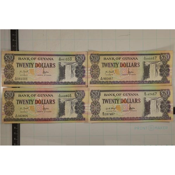 BANK OF GUYANA COLORIZED $20 BILLS ALL CRISP WITH