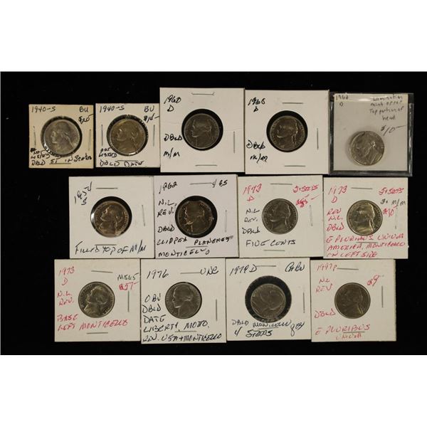 ERRORS-13 JEFFERSON NICKEL UNC/BU ERROR COINS
