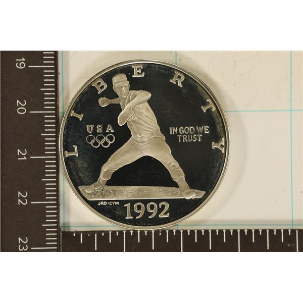1992-S US PROOF SILVER "BASEBALL" DOLLAR IN HARD