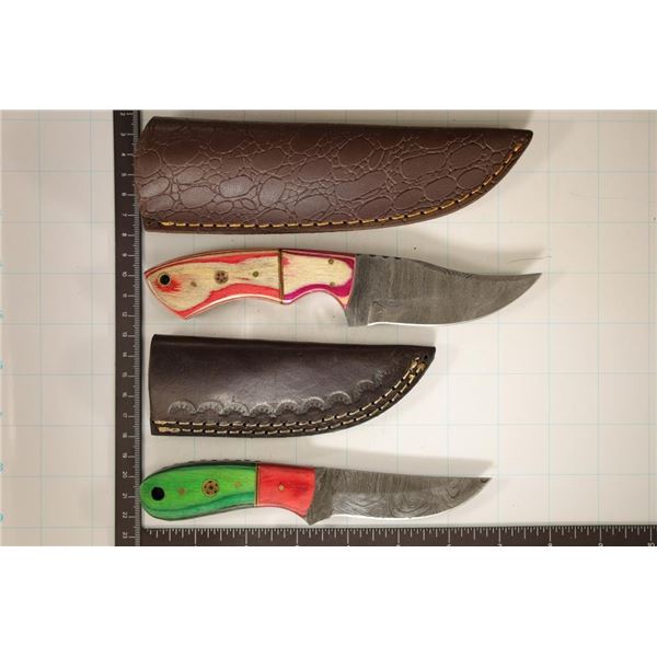 2 DAMASCUS STEEL FIXED BLADE KNIVES: 7.75" & 6.75"