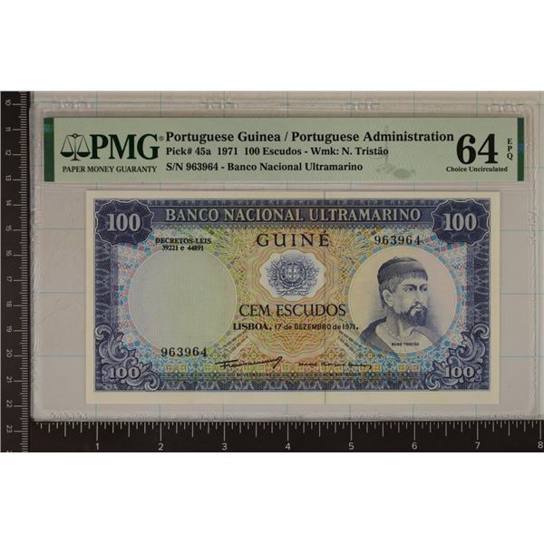 1971 PORTUGUESE GUINEA 100 ESCUDOS WMK: N.