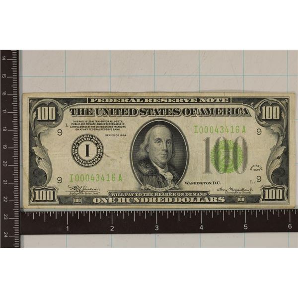 1934 US $100 GREEN SEAL FEDERAL RESERVE NOTE