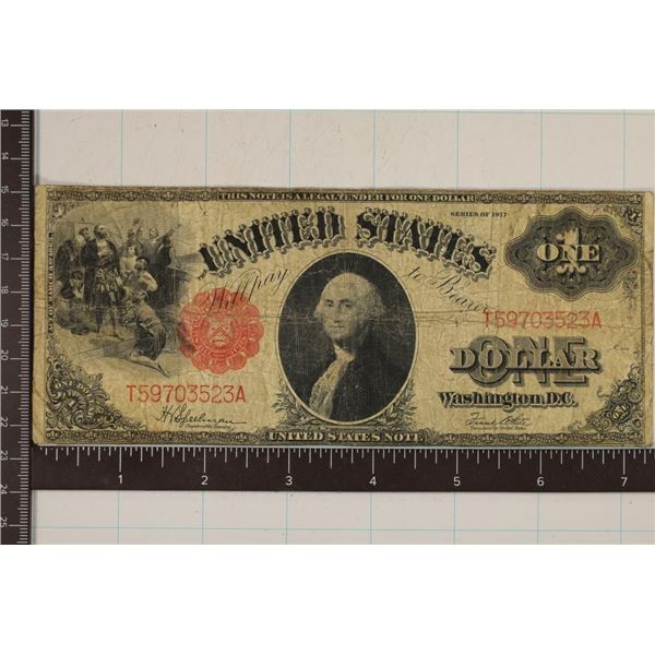 1917 US LARGE SIZE RED SEAL $1 BILL FULLY INTACT