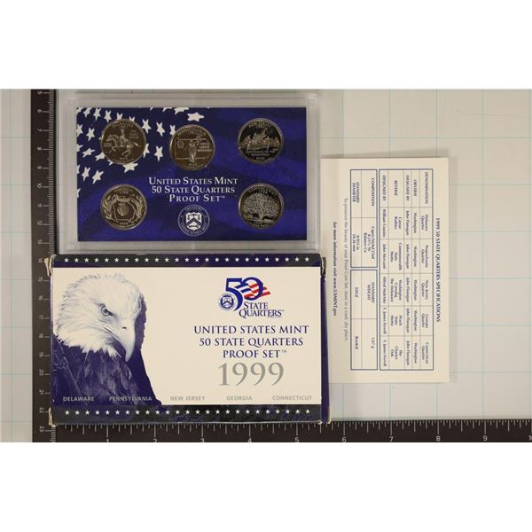 1999 US 50 STATE QUARTERS PROOF SET WITH BOX &