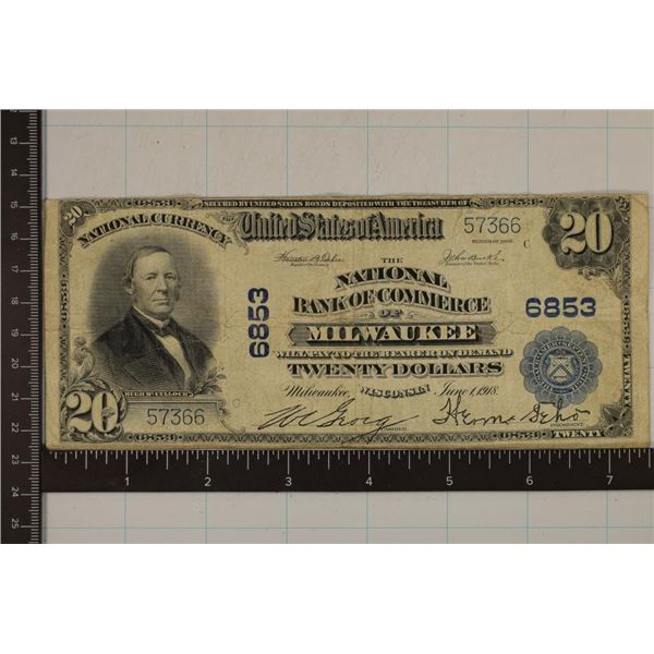 1918 LARGE SIZE BLUE SEAL US $20 NATIONAL CURRENCY
