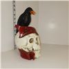 Image 2 : Halloween Black Crow "Go Back" With Skull, Eyes Light Up, 6"Round 11"H
