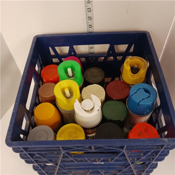 Milk Crate of Spray Paints