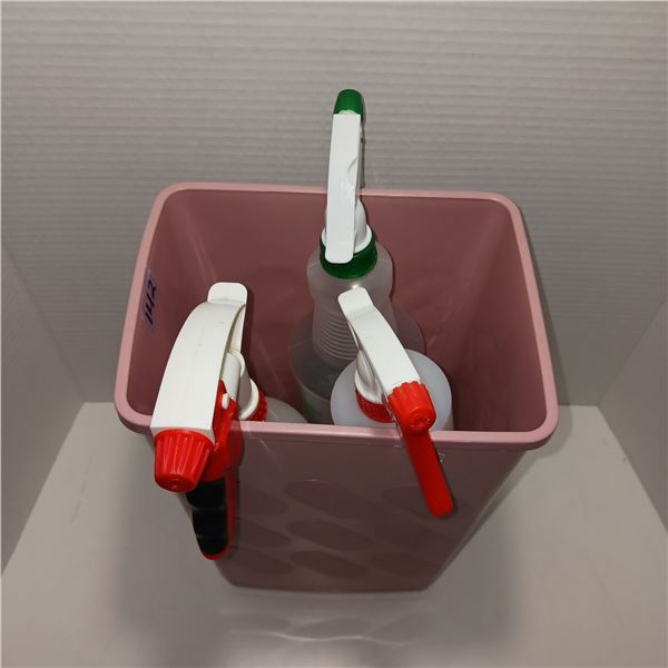 Lot Of Cleaning Items, Trash Can & 3 Spray Bottles