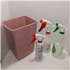Image 2 : Lot Of Cleaning Items, Trash Can & 3 Spray Bottles