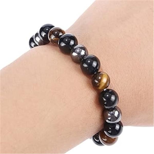 New, Tiger Eye Hematite and Black Obsidian Bracelet
