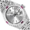 Image 1 : Rolex Ladies Stainless Steel 26MM Silver Index Dial Diamond And Ruby Bezel Date