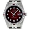 Image 2 : Rolex Mens Stainless Steel Red Vignette Diamond And Ruby 36MM Datejust Wristwatc