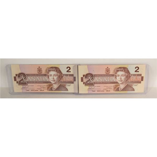 PAIR OF 1986 UNCIRCULATED CANADA $2 BILLS