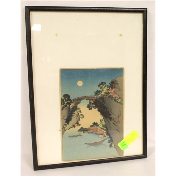 ANTIQUE KATSUSHIKA HOKUSAI BRIDGE & MOON ART