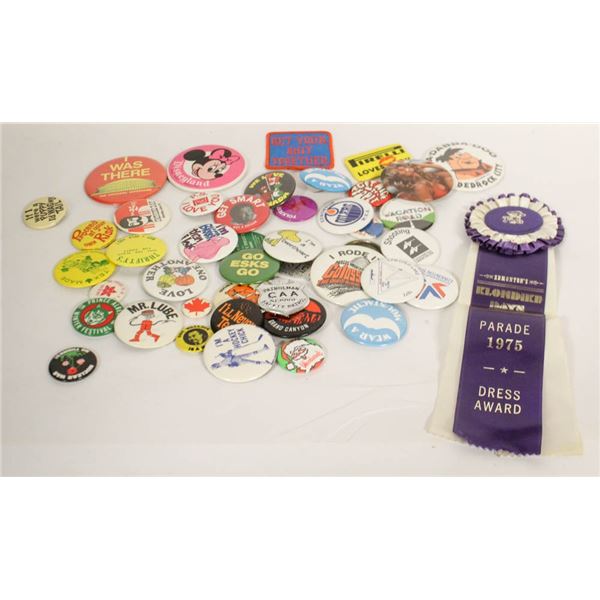 LARGE LOT VINTAGE PIN BUTTONS ASSTD