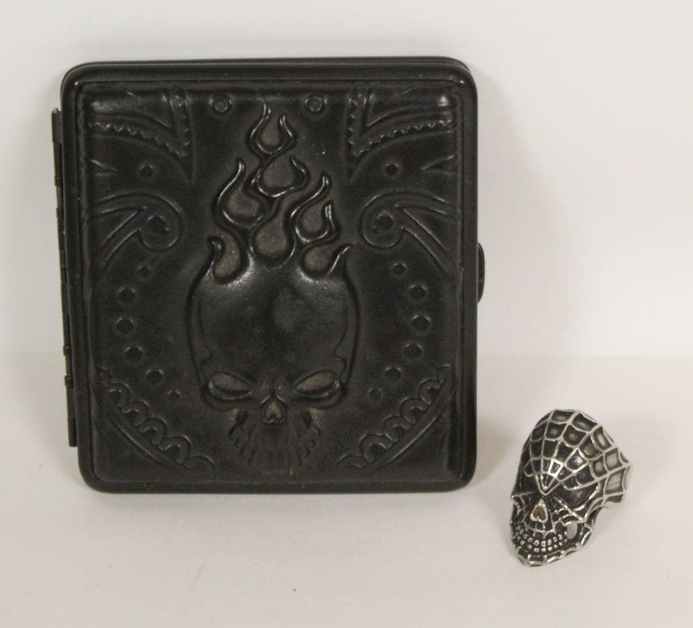 SKULL RING AND SKULL CIGARETTE CASE
