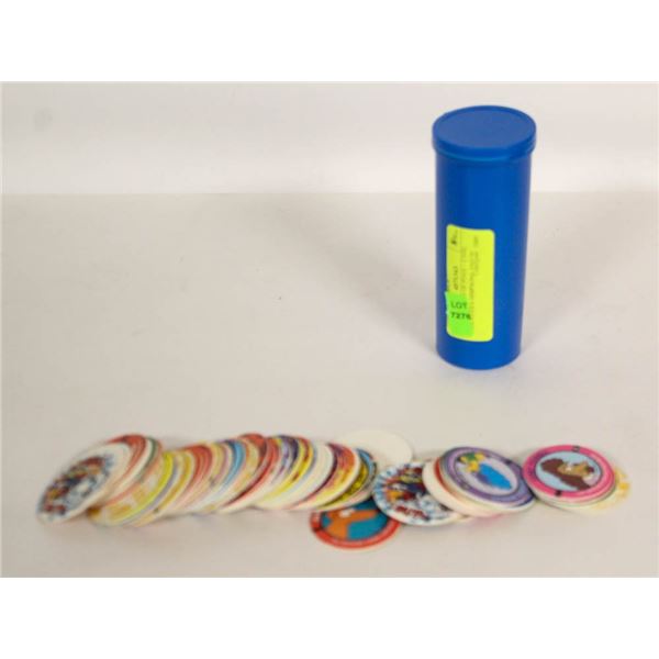 COLLECTION OF POGS + CASE, INCLUDES SIMPSONS AND
